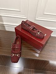 Kitlife Gucci Horsebit-detailed Red Leather-trimmed Mesh Ballet Flat Shoes - 4