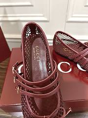 Kitlife Gucci Horsebit-detailed Red Leather-trimmed Mesh Ballet Flat Shoes - 5