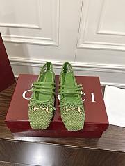 Kitlife Gucci Horsebit-detailed Green Leather-trimmed Mesh Ballet Flat Shoes - 1