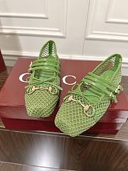 Kitlife Gucci Horsebit-detailed Green Leather-trimmed Mesh Ballet Flat Shoes - 4