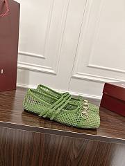 Kitlife Gucci Horsebit-detailed Green Leather-trimmed Mesh Ballet Flat Shoes - 5