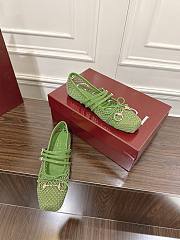 Kitlife Gucci Horsebit-detailed Green Leather-trimmed Mesh Ballet Flat Shoes - 6