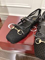 Kitlife Gucci Horsebit-detailed Black Leather-trimmed Mesh Ballet Flat Shoes - 3