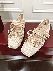 Kitlife Gucci Horsebit-detailed Beige Leather-trimmed Mesh Ballet Flat Shoes - 3