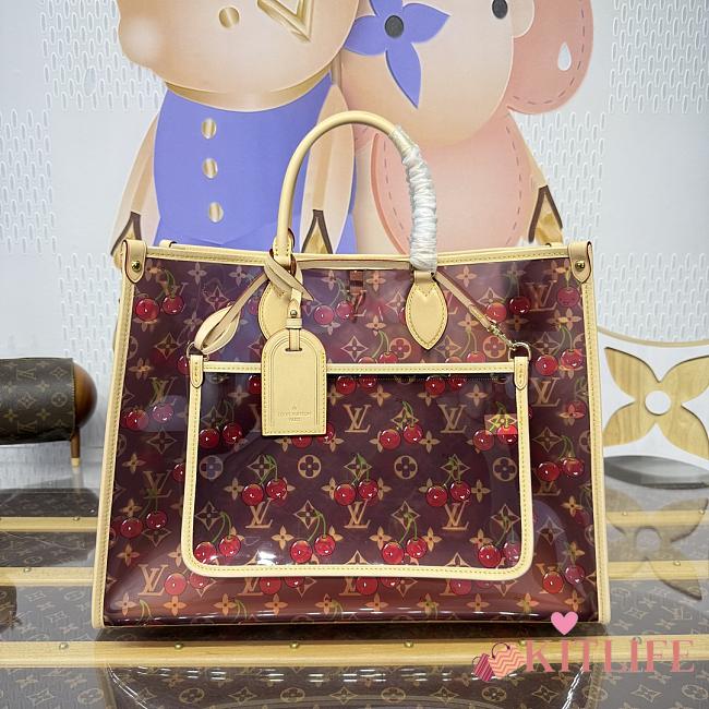 Kitlife Louis Vuitton x TM OnTheGo GM Bag Brown Transparent Monogram Cherry M14306 41x34x19cm - 1