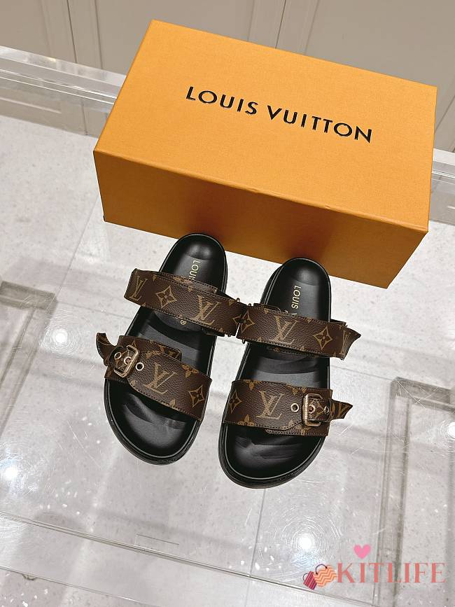 Kitlife Louis Vuitton Bom Dia Flat Comfort Mules Brown & Black - 1