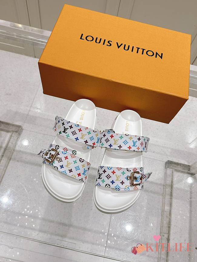 Kitlife Louis Vuitton Bom Dia Flat Comfort Mules White Multicolor - 1