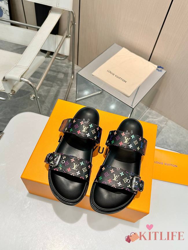 Kitlife Louis Vuitton Bom Dia Flat Comfort Mules Black Multicolor - 1