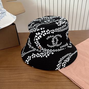 Kitlife Chanel Printed Denim Bucket Hat in Black