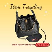 Kitlife Chanel 25C Drawstring Bucket Hobo Bag Black Grained Leather 30×26×14cm - 1