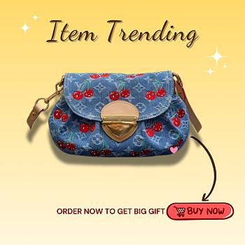 Kitlife Louis Vuitton x TM Sunset Bag With Cherry Blue Denim Monogram M13680 27x18x3cm