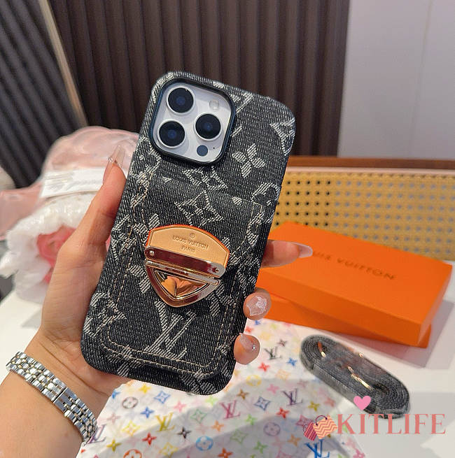 Kitlife Louis Vuitton Black Denim Lock Card Holder Phone Case - 1