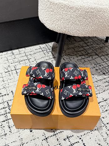Kitlife Louis Vuitton Cherry Black Monogram Pillow Flat Comfort Mule