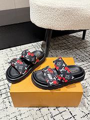 Kitlife Louis Vuitton Cherry Black Monogram Pillow Flat Comfort Mule - 2