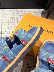 Kitlife Louis Vuitton Cherry Blue Denime Monogram Pillow Flat Comfort Mule - 5