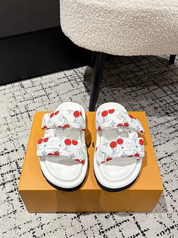 Kitlife Louis Vuitton Cherry White Monogram Pillow Flat Comfort Mule