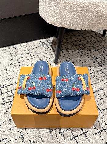 Kitlife Lousi Vuitton Pool Pillow Comfort Cherry Blue Denim Monogram Slippers