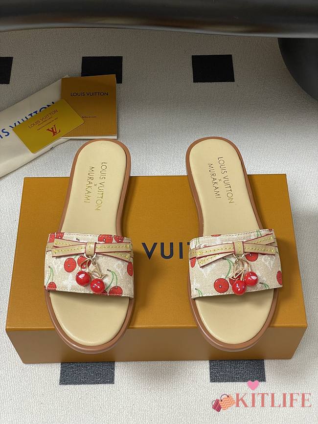 Kitlife Louis Vuitton X TM Lily Cherry Pendant Flat Mules Beige - 1