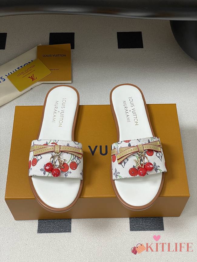 Kitlife Louis Vuitton X TM Lily Cherry Pendant Flat Mules White  - 1