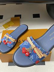 Kitlife Louis Vuitton X TM Lily Cherry Pendant Flat Mules Blue Denim - 6