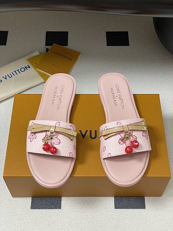 Kitlife Louis Vuitton X TM Lily Cherry Pendant Flat Mules Pink Flower