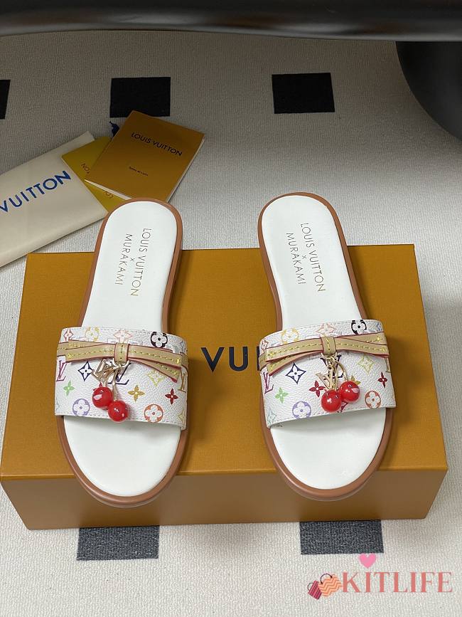 Kitlife Louis Vuitton X TM Lily Cherry Pendant Flat Mules White Multicolor - 1