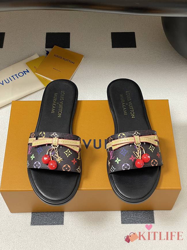 Kitlife Louis Vuitton X TM Lily Cherry Pendant Flat Mules Black Multicolor - 1