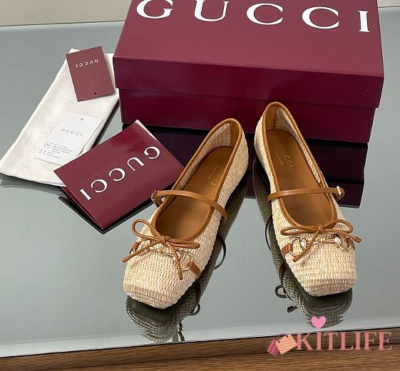 Kitlife Gucci Horsebit Woven Straw Ballet Flats - 1