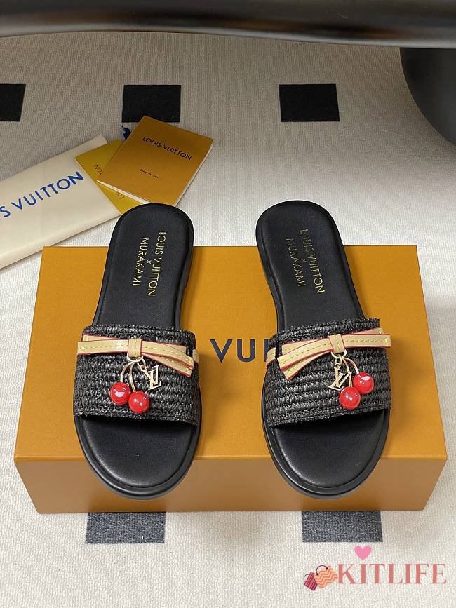Kitlife Louis Vuitton x TM Lily Flat Mule Raffia Black - 1