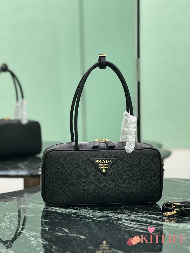 Kitlife Prada Medium Black Leather Top-handle Bag 29×14×8.5cm - 1