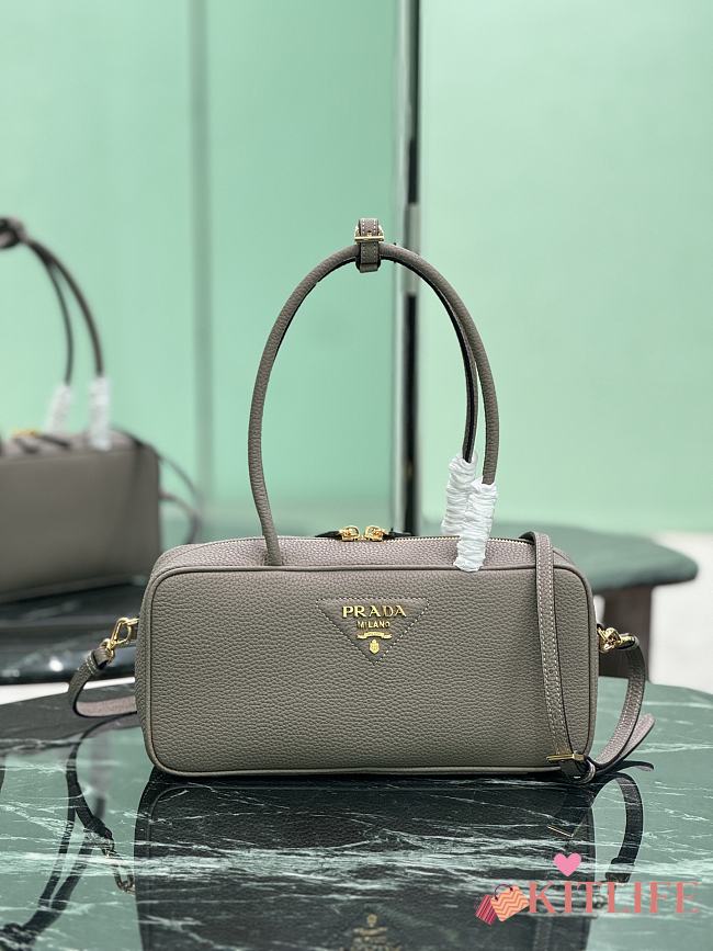 Kitlife Prada Medium Grey Leather Top-handle Bag 29×14×8.5cm - 1
