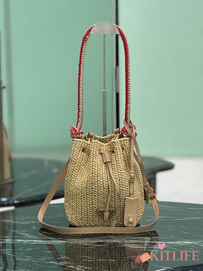 Kitlife Prada Black Straw Bucket Bag Beige 1BE068 15.5x19.5x10cm - 1