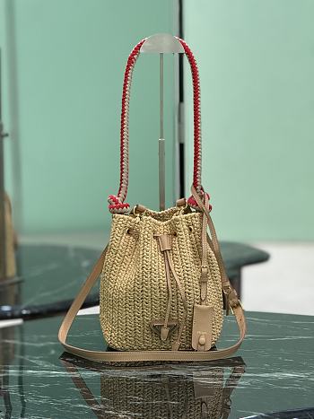 Kitlife Prada Black Straw Bucket Bag Beige 1BE068 15.5x19.5x10cm