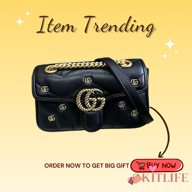 Kitlife Gucci Marmont soft leather black bag - 22x13x6 cm - 1