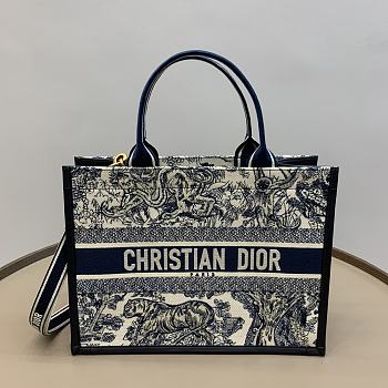Kitlife Dior Book Tote Blue Toile De Jouy Reverse Embroidery 36x28x17.5cm