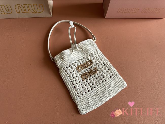 Kitlife Miu Miu White Woven Bag 5ND016 20x23cm - 1