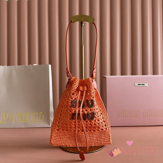 Kitlife Miu Miu Orange Woven Bag 5ND016 20x23cm - 1