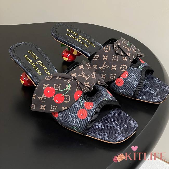 Kitlife Louis Vuitton × TM Cherie Cherry Slides Black Denim - 1