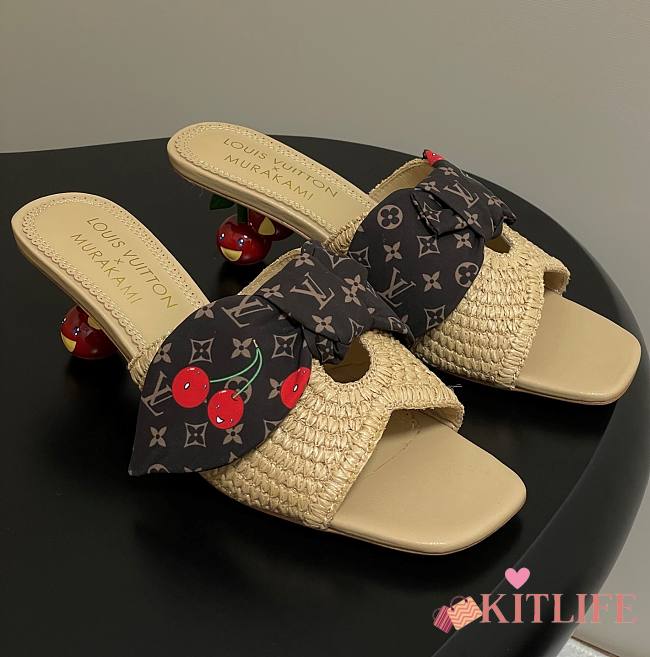 Kitlife Louis Vuitton × TM Cherie Cherry Slides Beige Raffia - 1