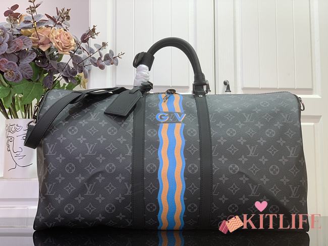 Kitlife Louis Vuitton Bandoulière Keepall 55 Bandoulière Monogram Black & Blue 31x26x55cm - 1