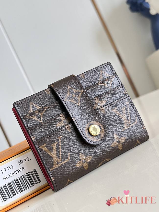 Kitlife Louis Vuitton Multifunctional Card Holder Wallet Brown & Fuchsia 12x10x5cm - 1