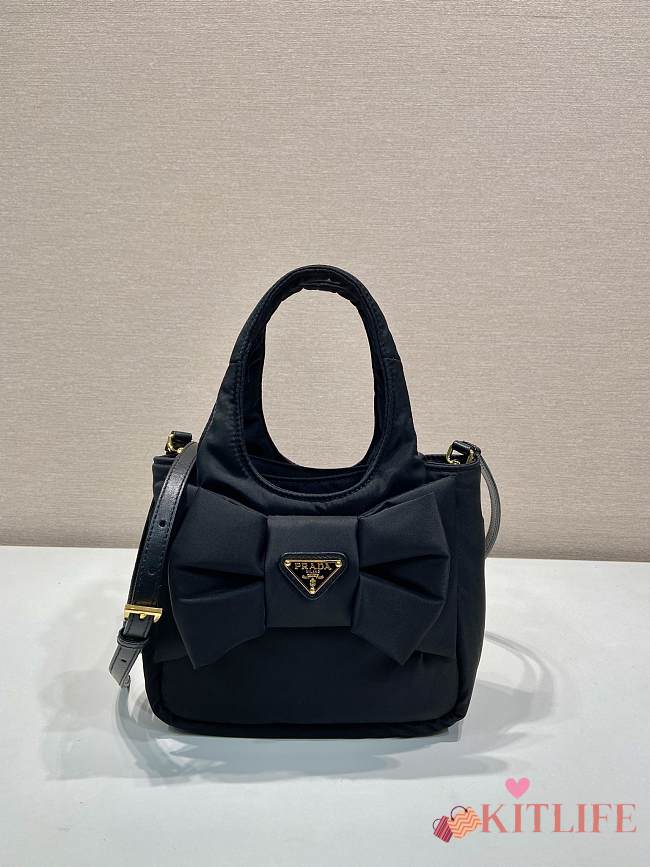 Kitlife Prada Padded Re-Nylon Black Mini Bag With Bow 1BA359 18x15.5x10cm - 1