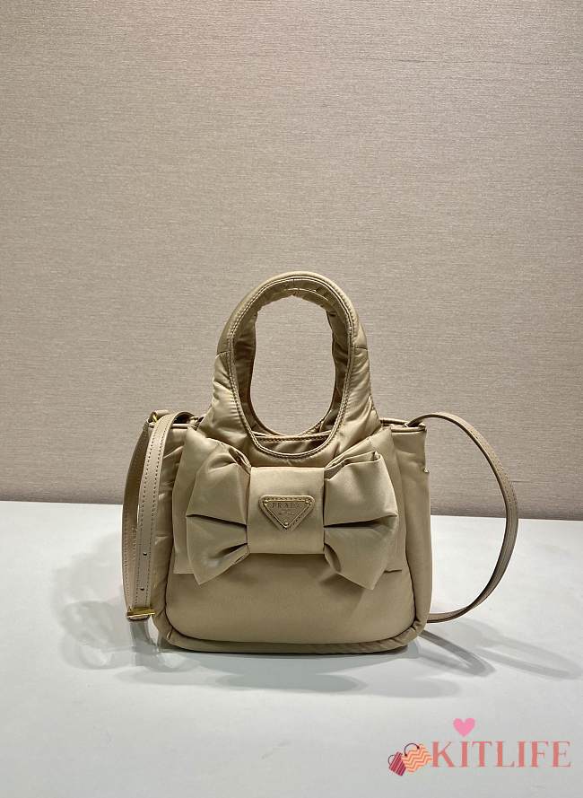 Kitlife Prada Padded Re-Nylon Beige Mini Bag With Bow 1BA359 18x15.5x10cm - 1