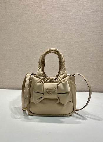 Kitlife Prada Padded Re-Nylon Beige Mini Bag With Bow 1BA359 18x15.5x10cm