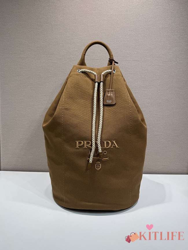 Kitlife Prada Canvas Drawstring Duffel Bag Brown 2VY011 34x55x34cm - 1