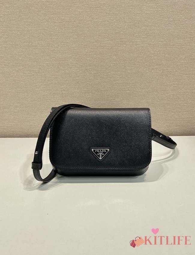Kitlife Prada Saffiano Black Leather Shoulder Bag 2VD061 18x12.5x2.5cm - 1