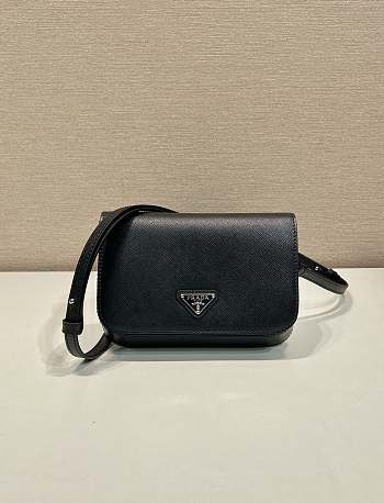 Kitlife Prada Saffiano Black Leather Shoulder Bag 2VD061 18x12.5x2.5cm