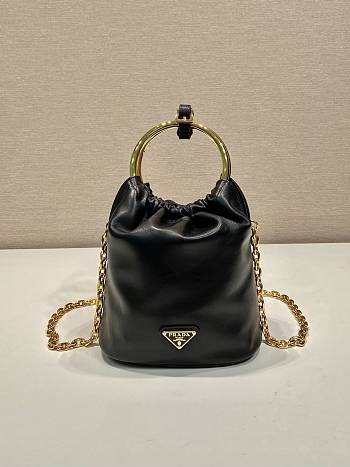 Kitlife Prada Bucket Bag Black Leather 1BC227 15x19x8cm