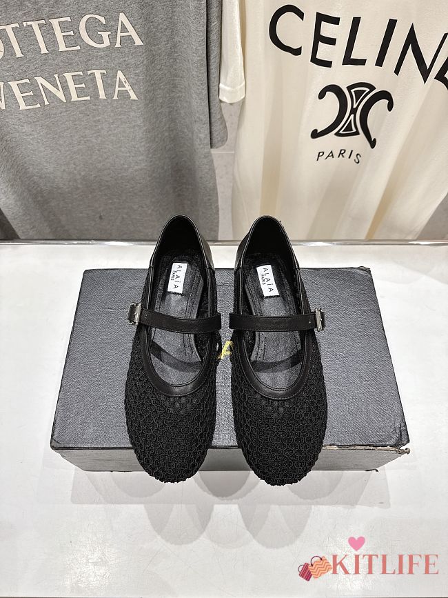 Kitlife Alaia 25SS Flat Black Mesh Ballet Shoes - 1