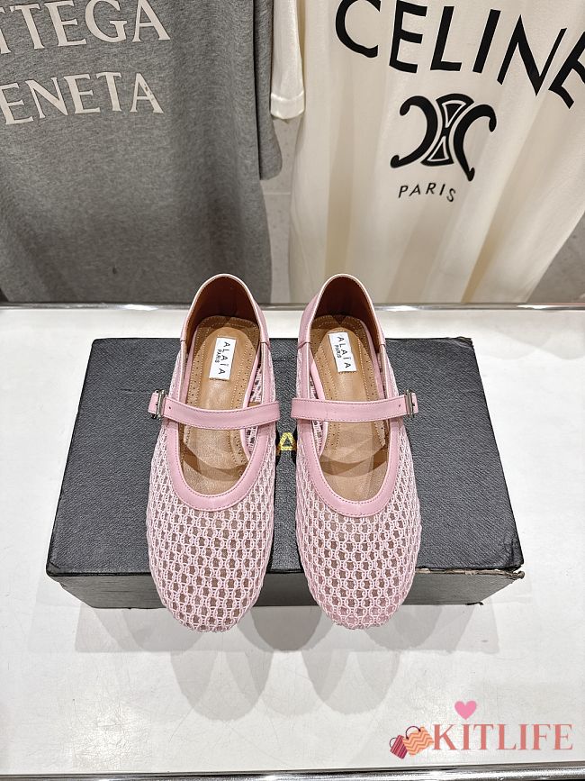 Kitlife Alaia 25SS Flat Pink Mesh Ballet Shoes - 1